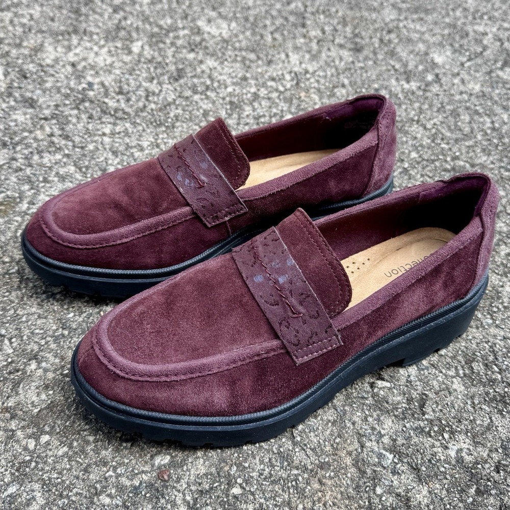 Clarks Plum Suede Loafers